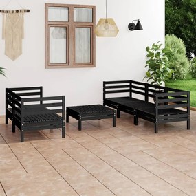 3082476 vidaXL Set mobilier de grădină, 6 piese, negru, lemn masiv de pin