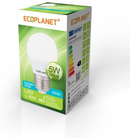 Bec LED Ecoplanet glob mic G45, E27, 5W (40W), 450 LM, F, lumina rece 6500K, Mat Lumina rece - 6500K, 1 buc