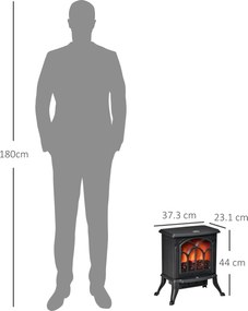 HOMCOM Șemineu Electric 750/1500 W cu Efect de Flacără Acoperire 15-20 m², Negru | Aosom Romania
