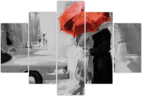 Tablou - Cuplu în dragoste sub o umbrelă, roșu (150x105 cm)