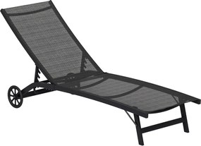 Outsunny Șezlong, spătar reglabil în 5 trepte, material respirabil, cadru din aluminiu, Negru, 195 x 66 x 34 cm | Aosom Romania