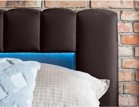 Pat matrimonial maro închis tapițat cu spațiu de depozitare cu somieră 180x200 cm Lamica – ELTAP