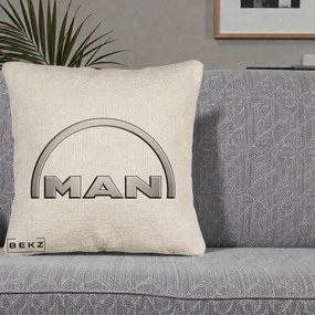 Perna Personalizata cu emblema MAN, 40x40 cm, Bej Canapea, Husa Detasabila, Perna Inclusa, BEKZ®