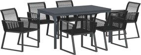 vidaXL Set de masă pentru grădină 7 pcs Negru poliratan
