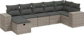 vidaXL Set canapele de grădină, 7 piese, cu perne, gri, poliratan