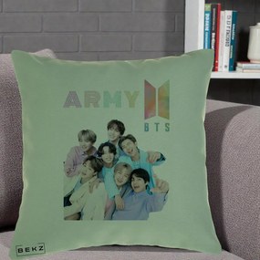 Perna Personalizata K-pop BTS ARMY Fotografie Grup Veseli, 40x40 cm, Verde, Husa Detasabila, Perna Inclusa, BEKZ®