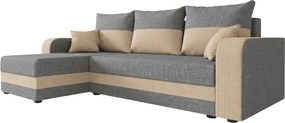 OFERTA Canapea extensibila reversibila in forma de L VALERIO 238x140 cm, gri deschis/bej + 2 perne CADOU a doua calitate