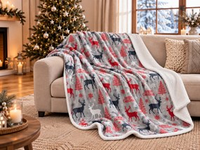 Patura miel din microplus de Craciun CHRISTMAS DEER gri Dimensiune: 200 x 220 cm