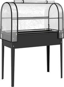 Outsunny Pat Ridicat cu Acoperire Rabatabilă pentru Sera, Ladă de Grădină Ridicată din Metal cu Orificiu de Drenaj, Negru | Aosom Romania