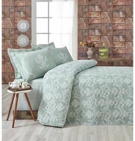 Set cuvertură matlasată și 2 fețe de pernă Mijolnir Pure Water Green, 200 x 220 cm