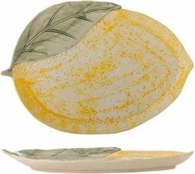 Platou de servire din ceramică în formă de lămâie, galben cu nuanțe reactive, 32×22,5×3 cm, "Hadden"
