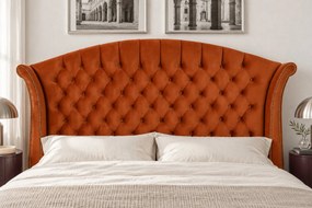 Pat tapițat Velluto 180×200 cm, cărămiziu, cu ladă de depozitare