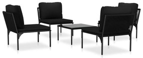 Set mobilier de gradina cu perne, 5 piese, negru, PVC 4x mijloc + masa, 1