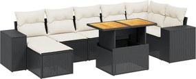 vidaXL Set mobilier de grădină cu perne, 8 piese, negru, poliratan