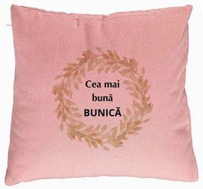 Perna Decorativa pentru Bunica 4, 40x40 cm, Roz, Husa Detasabila, Burduf