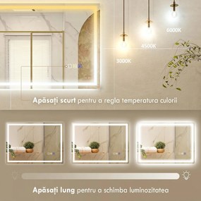 HOMCOM Oglindă Baie Antiaburire cu Lumină LED și Difuzor Bluetooth 50x70 cm | Aosom Romania
