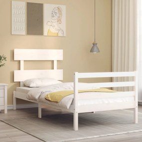 3195057 vidaXL Cadru de pat cu tăblie single, alb, lemn masiv