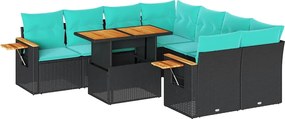 vidaXL Set mobilier de grădină cu perne, 9 piese, negru, poliratan