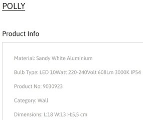 Aplica LED iluminat ambiental perete exterior IP54 POLLY alba
