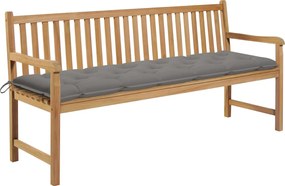 vidaXL Bancă de grădină, pernă gri, 175 cm lemn masiv tec