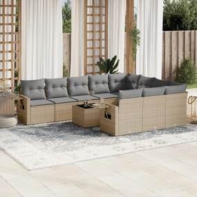 vidaXL Set canapele de grădină cu perne, 11 piese, bej, poliratan