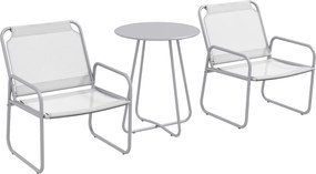 Outsunny Set mobilier de grădină 3 piese, 2 scaune cu tapițerie din material respirabil, 1 măsuță rotundă Ø60 cm, Gri deschis | Aosom Romania