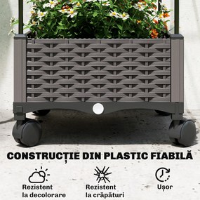 Outsunny Jardinieră Înălțată Autoirigantă din Metal cu Spalier de 185 cm, cu 4 Roți Blocabile pentru Plante Cățărătoare, Recipient cu Găuri de Drenaj pentru Legume și Flori, Negru | Aosom Romania