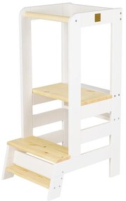 Turn de învățare alb/în culoare naturală din lemn de pin Montessori – Meowbaby