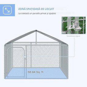 PawHut Țarc Exterior pentru Câini cu Acoperiș Impermeabil, Spațios, 230x230x175 cm, Argintiu | Aosom Romania
