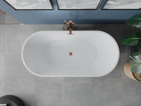 Mexen Luna cadă de baie freestanding 160 x 75 cm, albă, prea-plin cupru periat - 52031607500-65