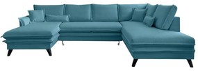 Canapea extensibilă în formă de „U” cu șezlong pe partea dreaptă Miuform Charming Charlie, turcoaz