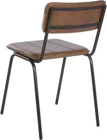 Scaun dining vintage din piele maro și metal, spătar din piele de vacă, 46 x 52 x 78 cm, „Dakota"