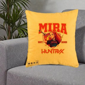 Perna Personalizata K-pop HUNTRX Mira Personaj Avoline, 40x40 cm, Galben, Husa Detasabila, Perna Inclusa, BEKZ®