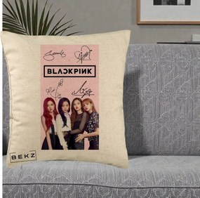Perna Personalizata K-pop BLACKPINK Semnaturi si Foto, 40x40 cm, Bej, Husa Detasabila, Perna Inclusa, BEKZ®