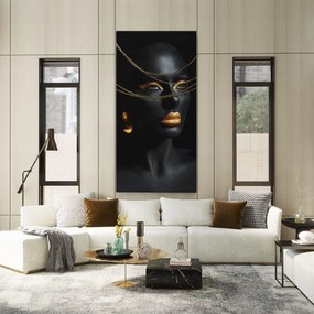 Tablou Canvas, 60x120cm, Dormitor si Living, Femei, Black and Gold, Gold Chain Woman