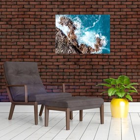 Tablou pe sticlă cu stânci și mare (70x50 cm)