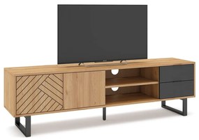 Comodă TV gri antracit/natural cu aspect de lemn de stejar 180x51,5 cm Madona – Marckeric