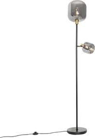 Lampa de podea neagră cu auriu cu sticlă fumurie cu 2 lumini - Zuzanna