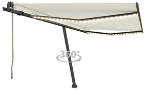 vidaXL Copertină automată cu LED &amp; senzor vânt, crem, 450x350 cm