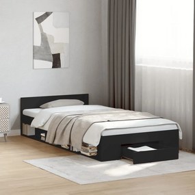 vidaXL Cadru de pat cu sertar, negru, 90x190 cm, lemn prelucrat