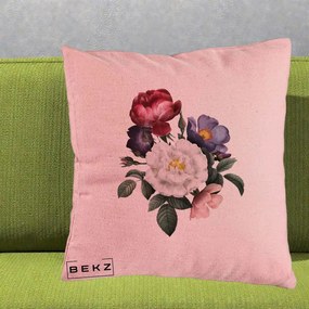 Perna Decorativa Buchet Trandafiri Bujori Botanical, 40x40 cm, Roz, Husa Detasabila, Perna Inclusa, BEKZ®