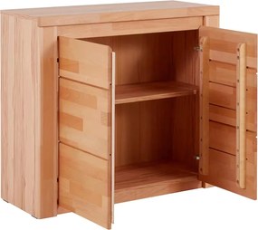 Comodă ~Woodsfera~ cu aspect clasic, lemn masiv stejar, culoare maro, 90 cm lățime