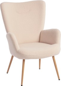 HOMCOM Fotoliu Modern Imbottito pentru Sufragerie, Fotoliu pentru Dormitor din Țesătură Sherpa cu Spătar Înalt și Brațe, Fotoliu Relax cu Cadru din Oțel pentru Sufragerie, Bej | Aosom Romania