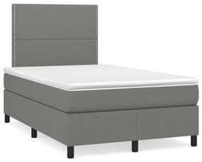 vidaXL Pat cu arcuri, saltea și LED, gri închis, 120x190 cm, textil