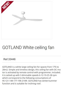 Ventilator de tavan cu telecomanda design modern GOTLAND alb