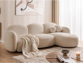 Colțar maro deschis cu tapițerie din țesătură bouclé (cu colț pe partea dreaptă/cu șezlong) Orbit – Ropez