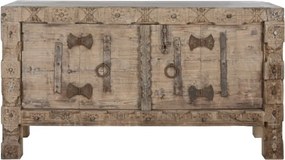Bufet din lemn reciclat, natur, cu 2 uși și decor sculptat manual, aspect rustic, finisaj natural, 92 x 167 x 51 cm, „Rigora”