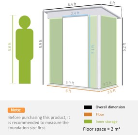 Outsunny Căsuță de Grădină pentru Unelte cu Bază, Ferestre, Încuietoare și Ușă Culisantă, 195x122x181,5/160 cm, Verde | Aosom Romania