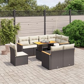 3273170 vidaXL Set mobilier de grădină cu perne, 9 piese, negru, poliratan