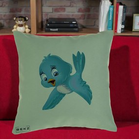 Perna Decorativa Pui de Pasare Albastru, 40x40 cm, Verde, Husa Detasabila, Perna Inclusa, BEKZ®